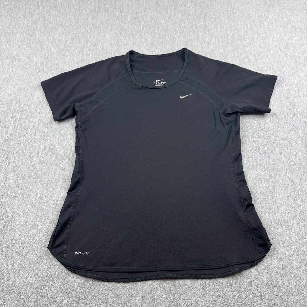 Nike Shirt Womens Medium Black Dri-Fit Mesh Short‎ Sleeve Running Athleisure